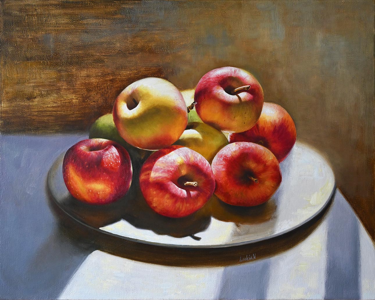 Original oil painting Apples in the light
