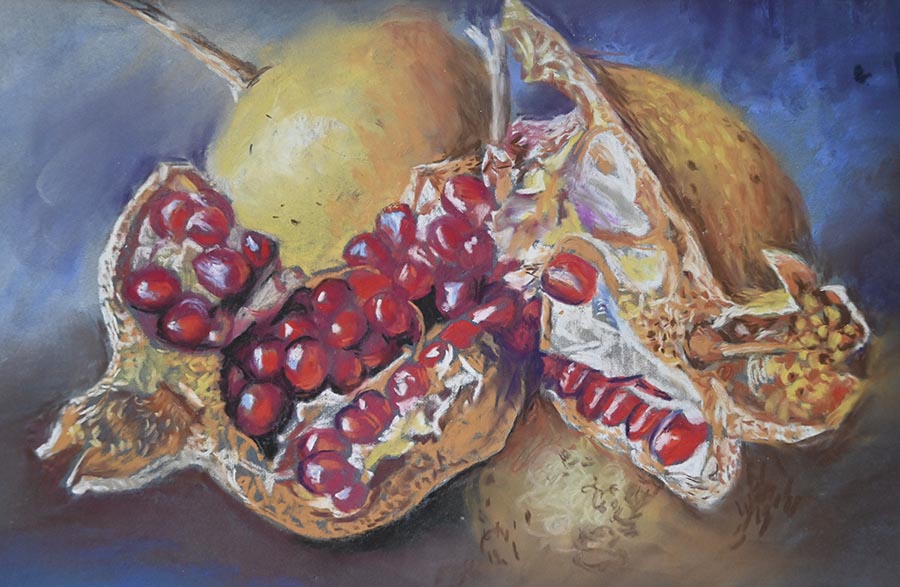Pomegranate. Inner Energy Soft Pastels Painting Hyperrealism