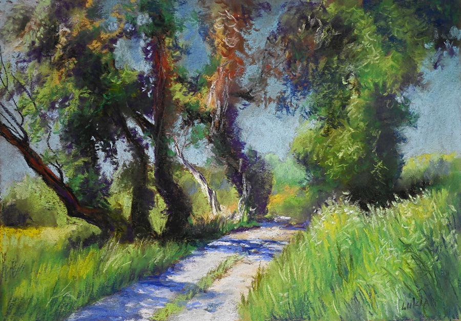 Original pastel painting on coloured paperOlive Trees Near the Coast
