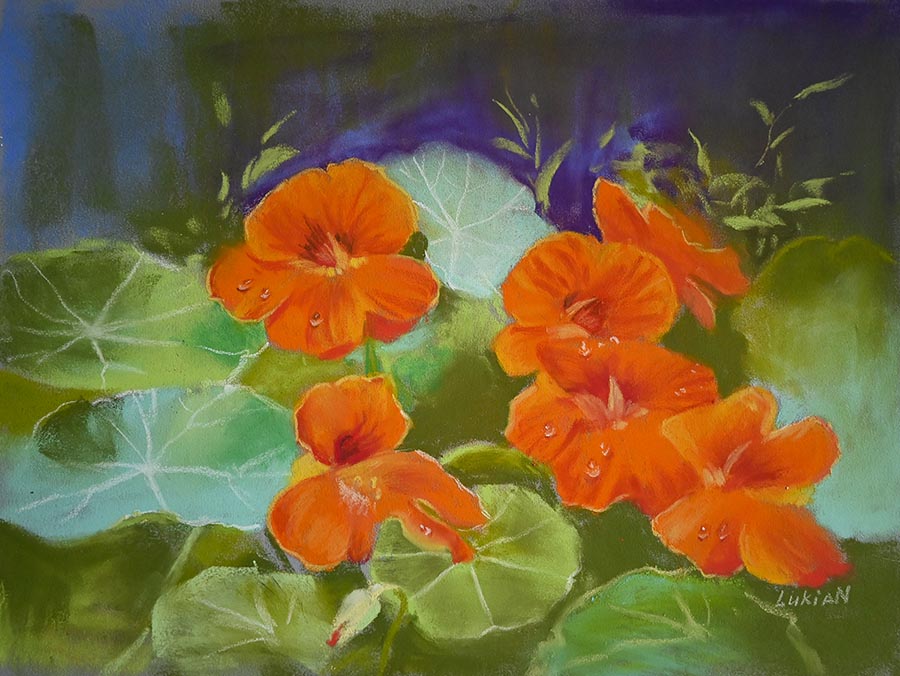 Original pastel painting Orange Flowers