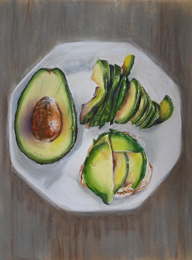 Original soft pastel Avocado painting by artist Lukian